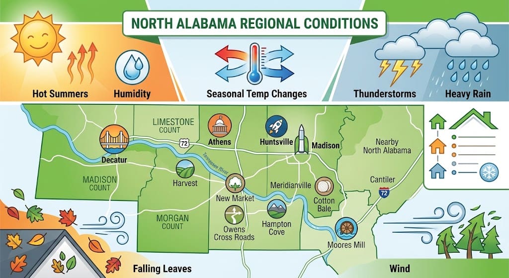 Infographic Map: North Alabama Regional Weather Conditions and Locations